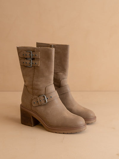 Explore More Collection - The Rider | Dark Taupe Mid-Calf Moto Boot