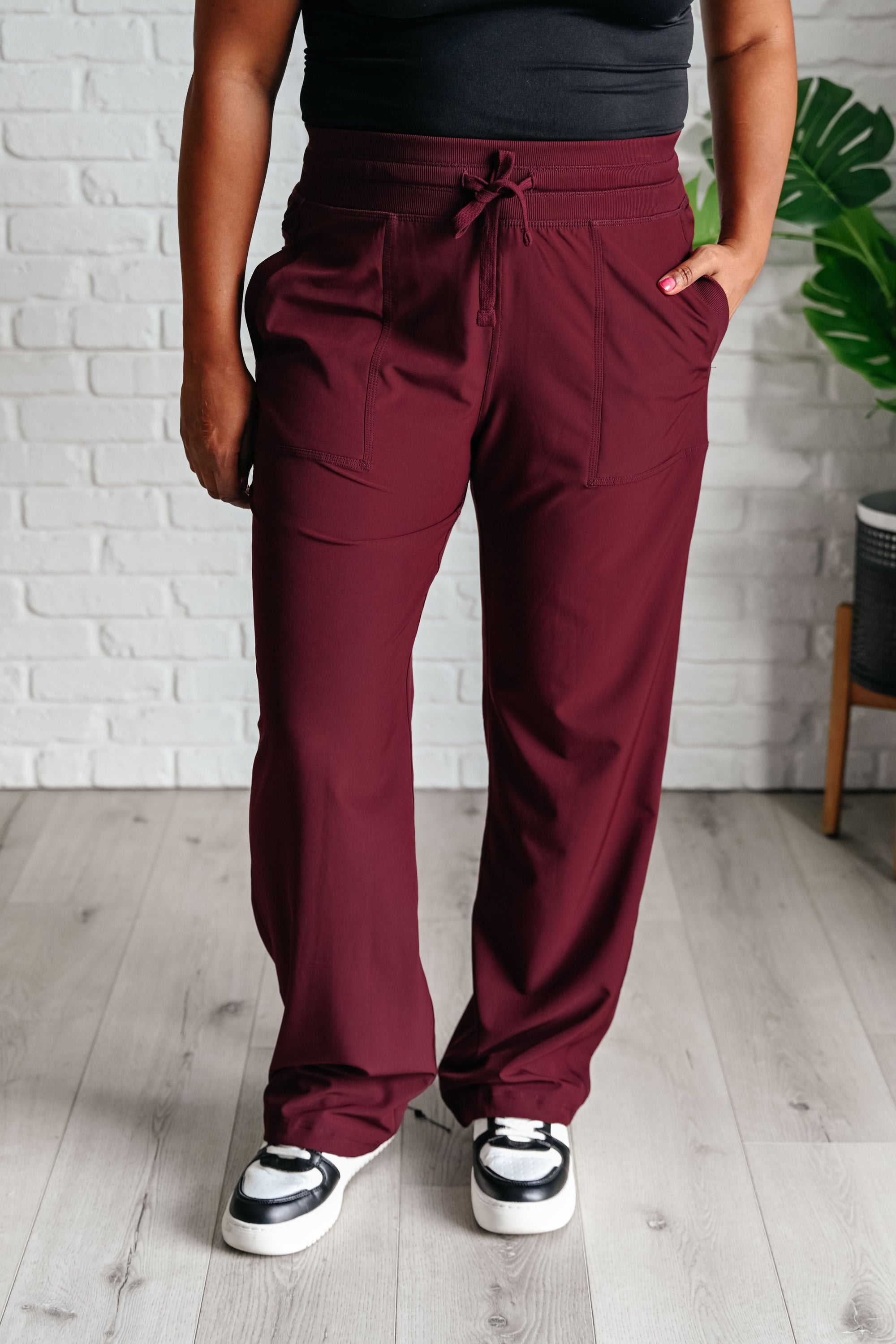 Explore More Collection - Runner's High Drawstring Joggers in Red Merlot