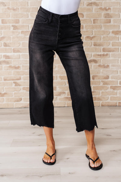 Explore More Collection - Ryan High Rise Button Fly Wide Leg Crop Jeans