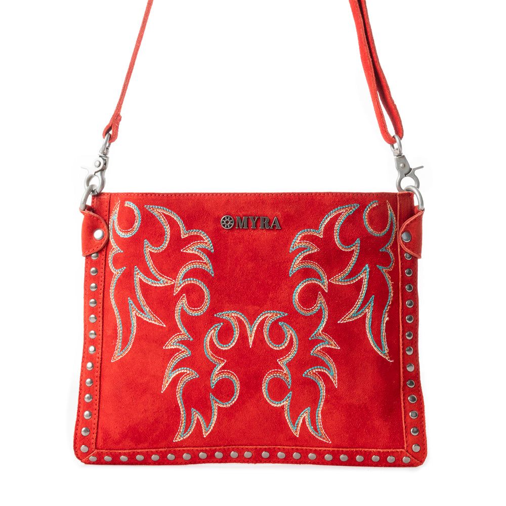 Explore More Collection - Texas Rose Western Embroidered Leather Bag in Scarlet Red