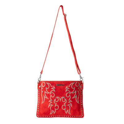 Explore More Collection - Texas Rose Western Embroidered Leather Bag in Scarlet Red
