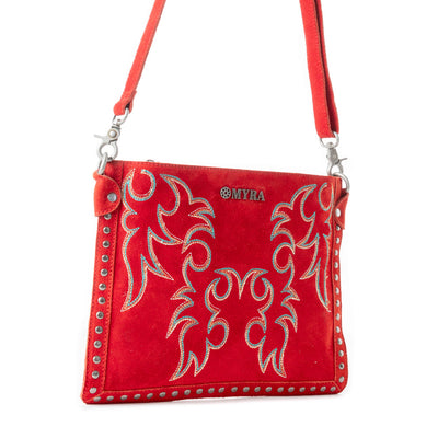 Explore More Collection - Texas Rose Western Embroidered Leather Bag in Scarlet Red
