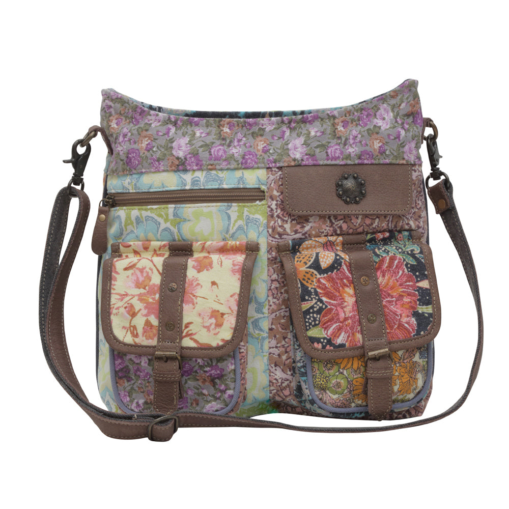 Explore More Collection - Myra Le Fleur Bel Cowgirl Shoulder Bag - Multi-Floral Print Crossbody with Leather Straps for Everyday Western Flair