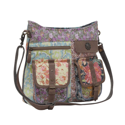 Explore More Collection - Myra Le Fleur Bel Cowgirl Shoulder Bag - Multi-Floral Print Crossbody with Leather Straps for Everyday Western Flair