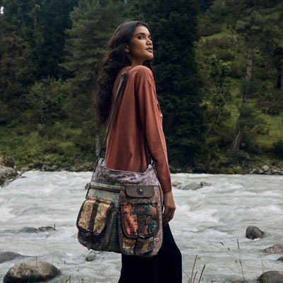 Explore More Collection - Myra Le Fleur Bel Cowgirl Shoulder Bag - Multi-Floral Print Crossbody with Leather Straps for Everyday Western Flair