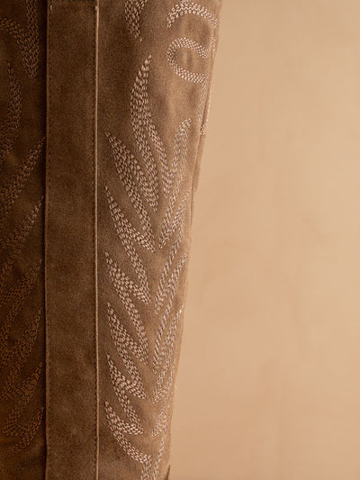 Explore More Collection - The Samara | Brown Embroidered Tall Cowgirl Boot