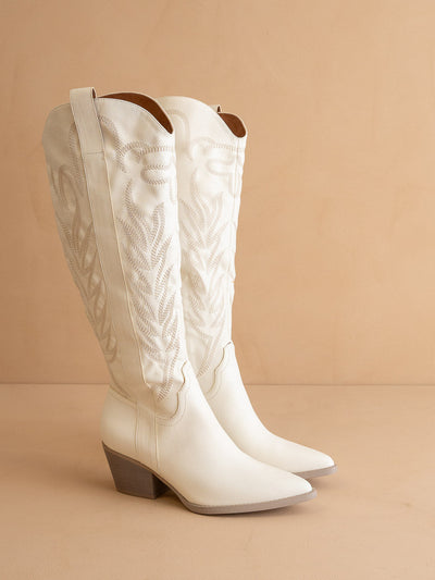Explore More Collection - The Samara | White Cowgirl Embroidered Tall Boot