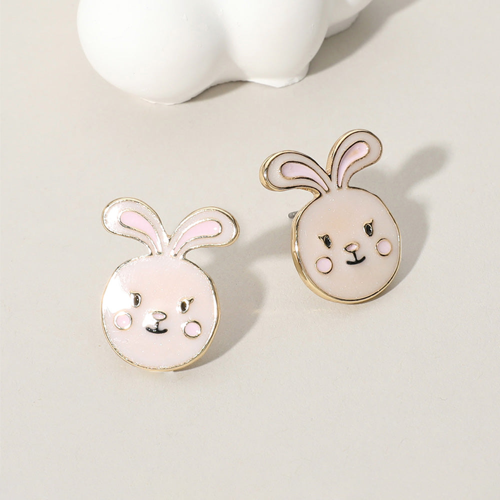 Enamel Easter Bunny Face Stud Earrings