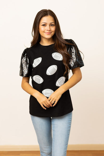 Explore More Collection - Glitter Football on Princess Top, Black