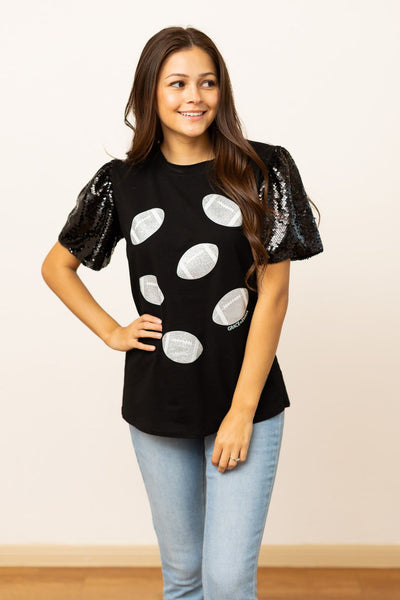 Explore More Collection - Glitter Football on Princess Top, Black