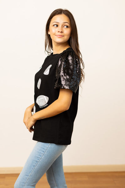 Explore More Collection - Glitter Football on Princess Top, Black