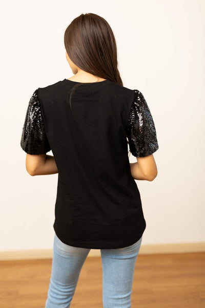 Explore More Collection - Glitter Football on Princess Top, Black