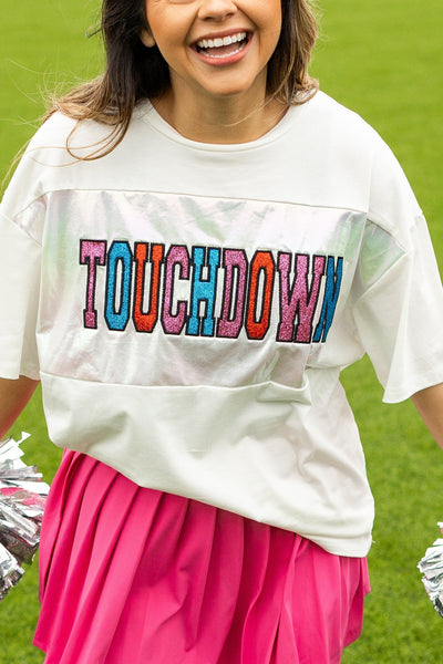 Glitter "Touchdown" on White T-Shirt
