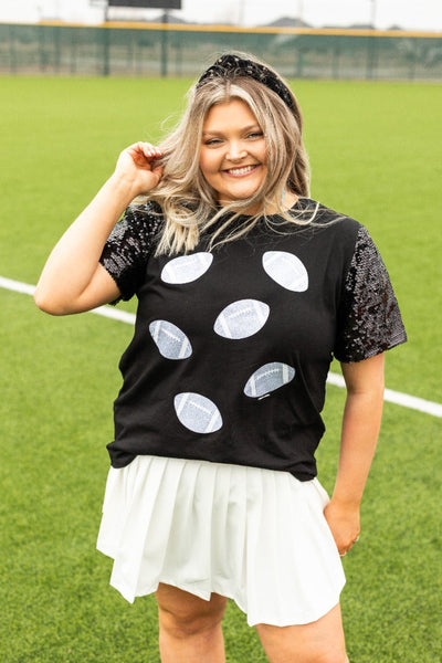 Explore More Collection - Glitter Football on Princess Top, Black