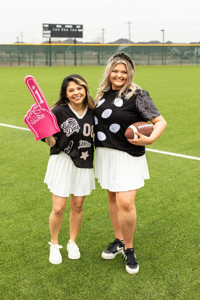 Explore More Collection - Glitter Football on Princess Top, Black