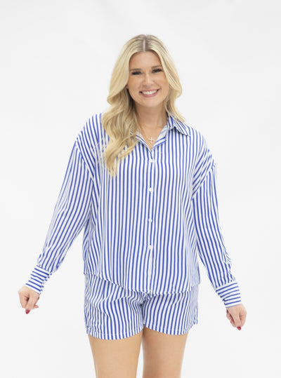 Trouser Shorts, Blue Stripes