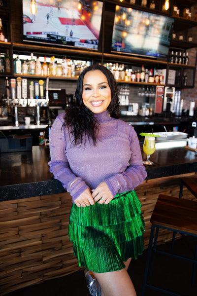 Mock Neck Mesh Top, Purple Shimmer
