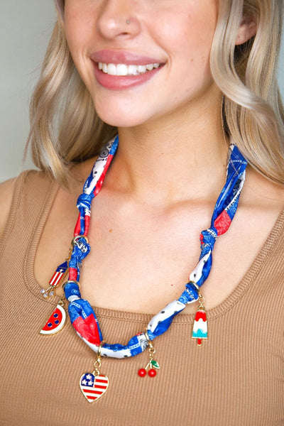 Scarf Necklace with Patriotic Charms