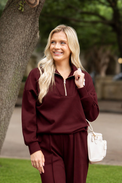 Butter Soft Quarter-Zip Top, Maroon