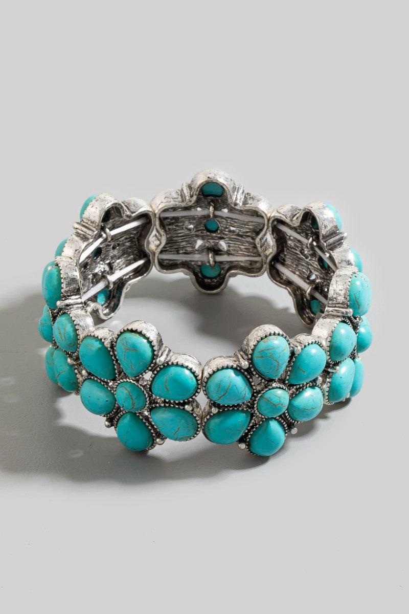 Cedar - A Western Turquoise Concha Floral Elastic Bracelet