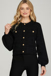 Barb - A Long Sleeve Open Front Button Down Jacket