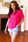 Explore More Collection - Be Your Best Fuchsia Cable Knit Dolman Short Sleeve Sweater Top