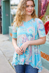 Explore More Collection - All About You Sky Blue Paisley Ruffle Hem Tunic Top