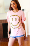 Explore More Collection - Live For Today Pink Floral Smiley Face Flutter Sleeve Tee