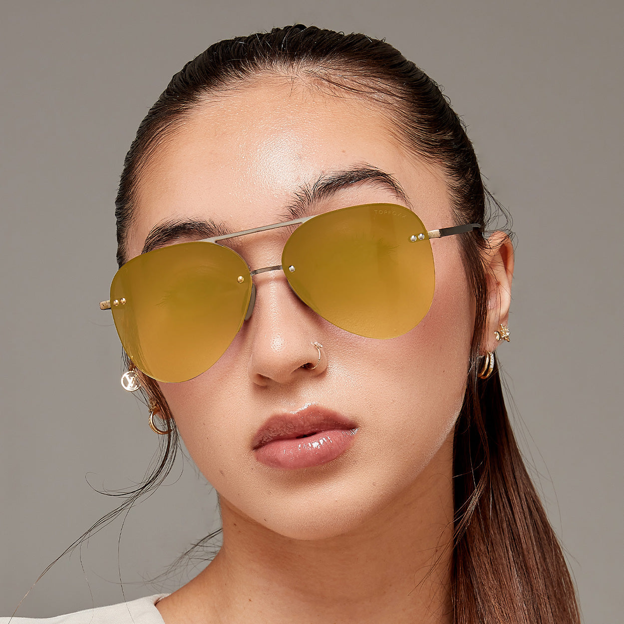 Explore More Collection - Smaller Megan 2 Mirrored Bronze - Tangle Free Aviator Sunglasses