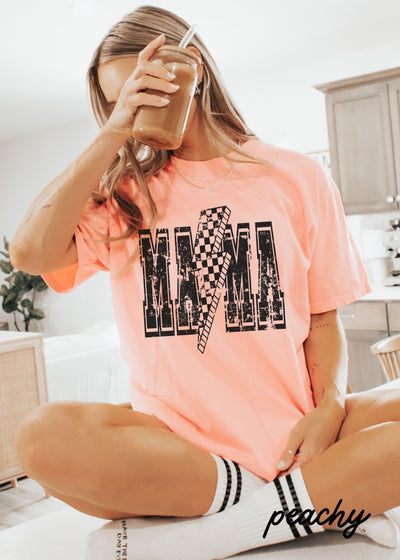 Checkered Bolt MAMA Tee *10 Colors Black Ink (S-3X)