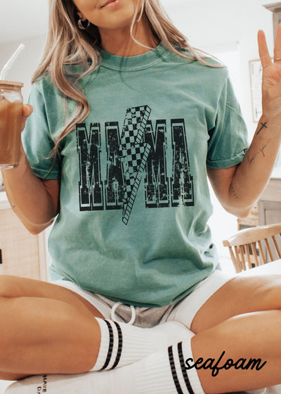 Checkered Bolt MAMA Tee *10 Colors Black Ink (S-3X)