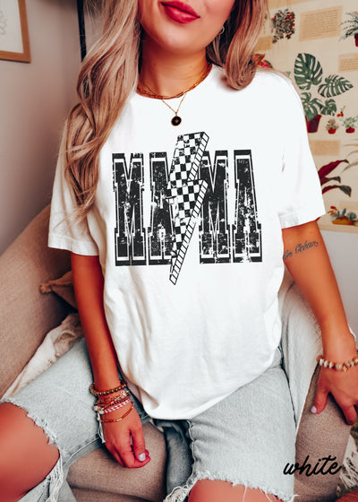 Checkered Bolt MAMA Tee *10 Colors Black Ink (S-3X)
