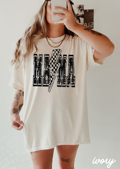 Checkered Bolt MAMA Tee *10 Colors Black Ink (S-3X)