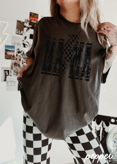 Checkered Bolt MAMA Tee *10 Colors Black Ink (S-3X)