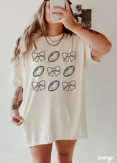 Football Bow Coquette Rows Tee *12 Colors (S-3X)