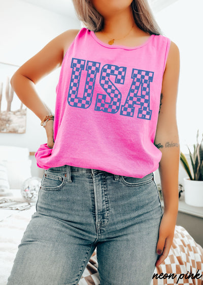 Checkered USA Tank *4 Colors (S-3X)