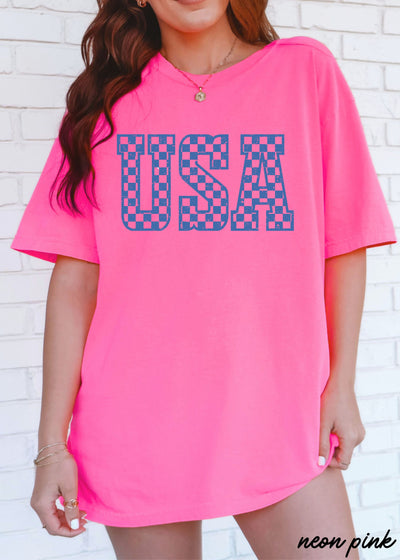 Checkered USA Tee *12 Colors (S-3X)