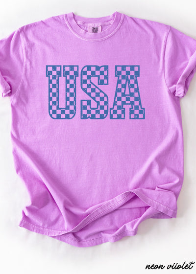 Checkered USA Tee *12 Colors (S-3X)