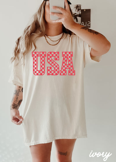 Checkered USA Tee *12 Colors (S-3X)