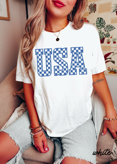 Checkered USA Tee *12 Colors (S-3X)