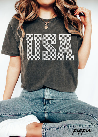 Checkered USA Tee *12 Colors (S-3X)