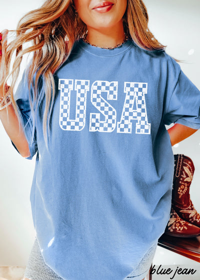 Checkered USA Tee *12 Colors (S-3X)