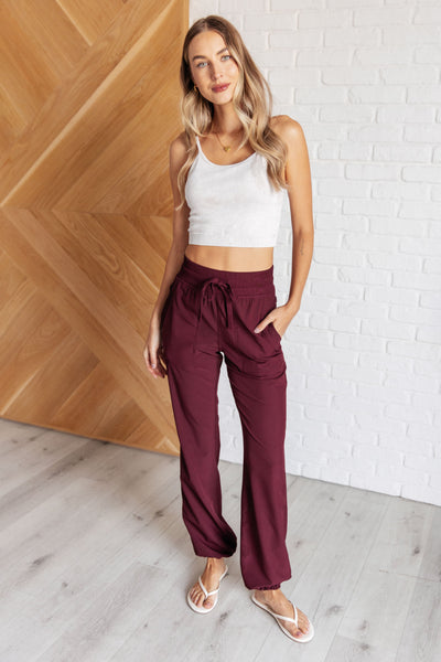 Explore More Collection - Runner's High Drawstring Joggers in Red Merlot