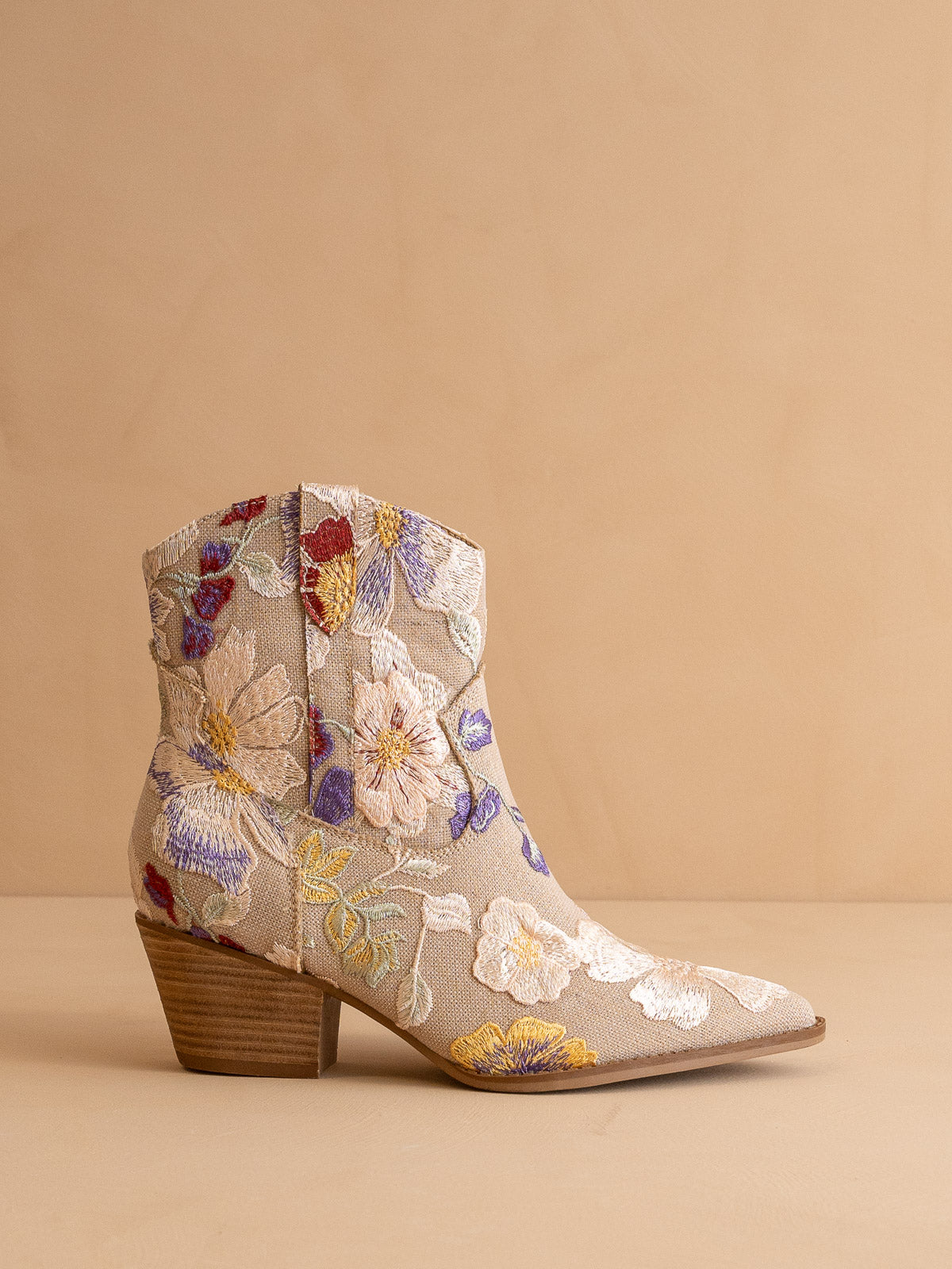 Explore More Collection - The Wanda | Taupe Floral Appliqué Western Boot