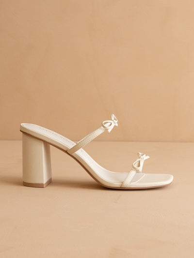 Explore More Collection - The Wendy | Beige Double Strap Bow Heels