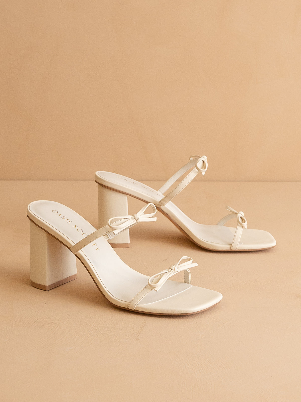 Explore More Collection - The Wendy | Beige Double Strap Bow Heels