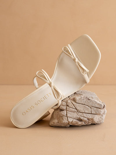 Explore More Collection - The Wendy | Beige Double Strap Bow Heels