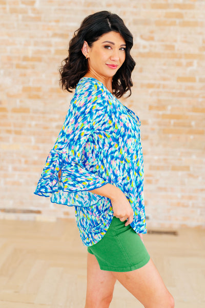 Explore More Collection - Willow Bell Sleeve Top in Royal Brushed Multi