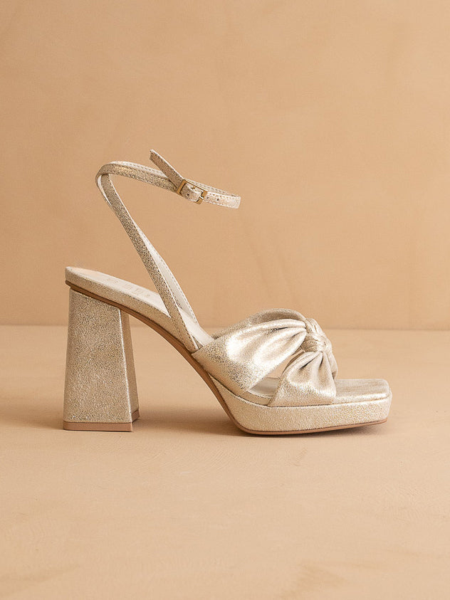 Explore More Collection - The Zoey | Light Gold knotted band platform  heel