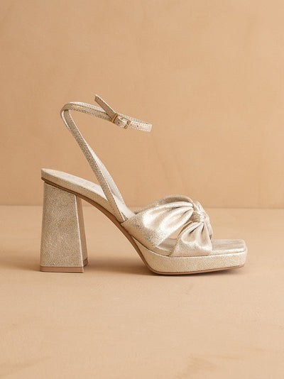 Explore More Collection - The Zoey | Light Gold knotted band platform  heel
